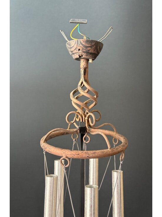 Rustic Metal Wind Chime Leaf Accent & Hummingbird Feeder  Crackled Glass Decor - Picture 4 of 16